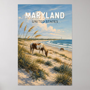 Maryland Paard Illustratie Reis Kunst Vintage Poster