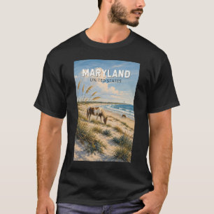 Maryland Paard Illustratie Reis Kunst Vintage T-shirt