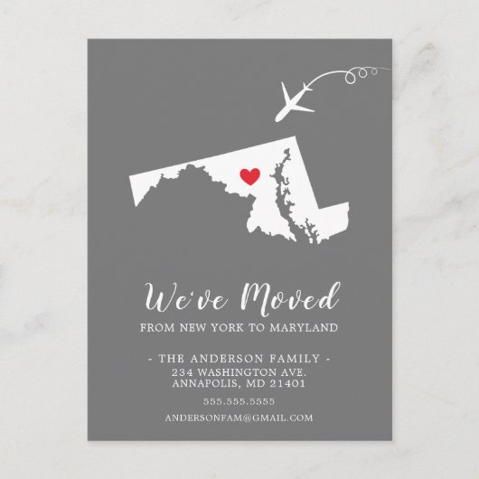 MARYLAND Post Card (Verplaatsende Aankondiging) Briefkaart (Voorkant)
