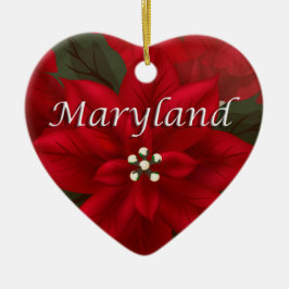 Maryland Red Poinsettia Heart Keepomwille Ornament