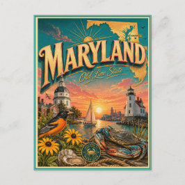 Maryland Retro Reis Souvenir Prentbriefkaart Briefkaart