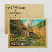 Maryland Save the Date Rustic Cabin Mill Bossen Aankondigingskaart (Voorkant / Achterkant)