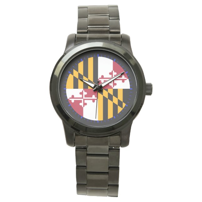 Maryland Staat Vlag Blauwe wijzerplaat Ontwerp Horloge (Voorkant)