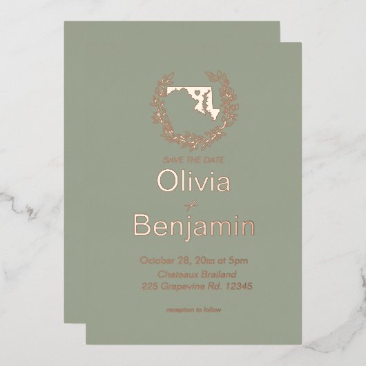 Maryland State Destination Wedding Folie Uitnodiging (Voorkant / Achterkant)