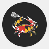 Maryland State Flag Crab Lacrosse Complete Stick B Ronde Sticker (Voorkant)