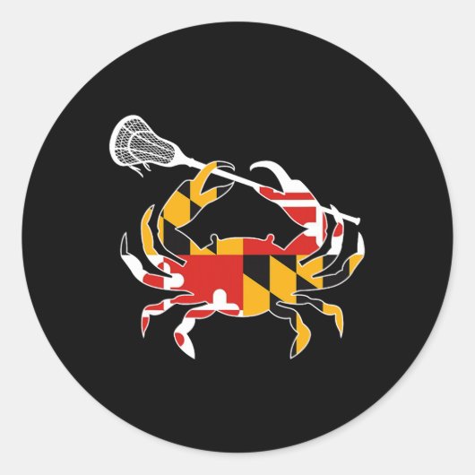 Maryland State Flag Crab Lacrosse Complete Stick B Ronde Sticker (Voorkant)