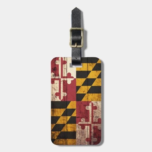 Maryland State Flag op Old Wood Grain Bagagelabel (Voorkant verticaal)