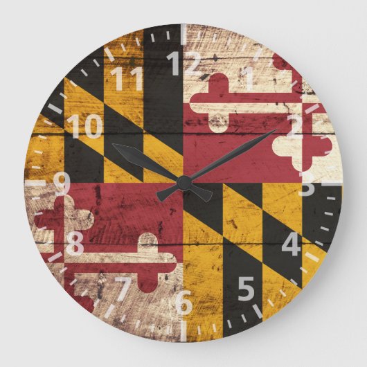 Maryland State Flag op Old Wood Grain Grote Klok (Voorkant)