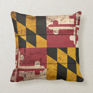Maryland State Flag op Old Wood Grain Kussen