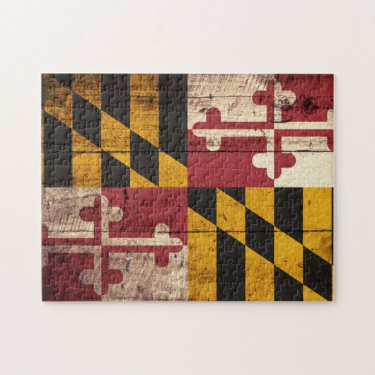 Maryland State Flag op Old Wood Grain Legpuzzel (Horizontaal)