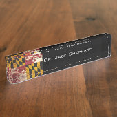 Maryland State Flag op Old Wood Grain Naambordje (Zijkant)