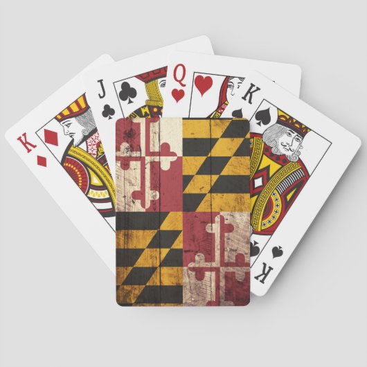 Maryland State Flag op Old Wood Grain Pokerkaarten (Achterkant)