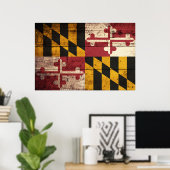 Maryland State Flag op Old Wood Grain Poster (Thuiskantoor)