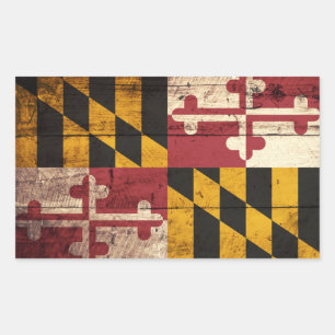 Maryland State Flag op Old Wood Grain Rechthoekige Sticker