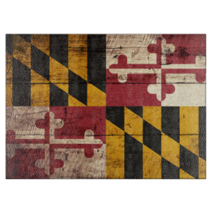 Maryland State Flag op Old Wood Grain Snijplank