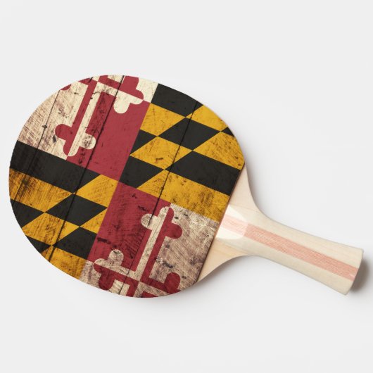 Maryland State Flag op Old Wood Grain Tafeltennisbatje (Zijkant)
