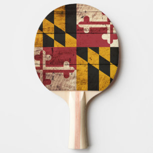Maryland State Flag op Old Wood Grain Tafeltennisbatje