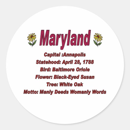 Maryland State Info Sticker (Voorkant)
