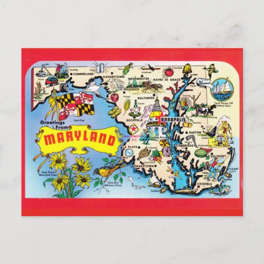 Maryland State Map Briefkaart (Voorkant)