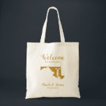 Maryland State Map Wedding Welcome Bag Tas, Gold Tote Bag<br><div class="desc">Het weekend van de bruiloft heet cadeautas voor gasten uit de stad voor je bruiloft,  met afbeelding van Maryland,  met hart dat je op de precieze locatie kunt plaatsen. Vul tas met je favoriete godies.</div>