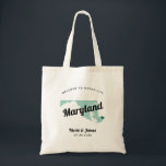 Maryland State Map Wedding Welcome Bag Tas, zwart Tote Bag<br><div class="desc">Het weekend van de bruiloft heet cadeautas voor gasten uit de stad voor je bruiloft, met afbeelding van Maryland. U kunt de kleuren voor om het even welk deel van dit ontwerp uitgeven, evenals het hart naar de plaats van uw bruiloft verplaatsen. Om kleuren te veranderen, personaliseert de klik en...</div>
