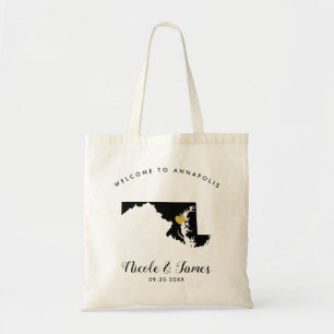Maryland State Map Wedding Welcome Bag Tas, zwart Tote Bag