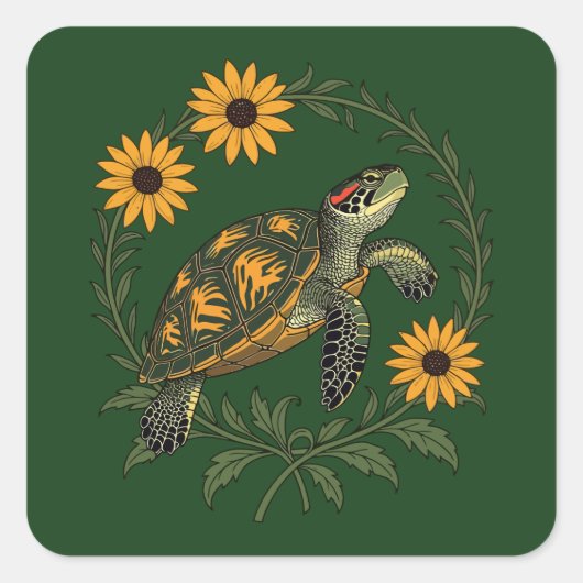Maryland Terrapin And Black Eyed Susan Flowers Vierkante Sticker (Voorkant)