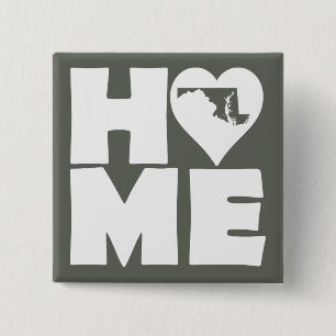 Maryland Thuis Hart Staat Knop Speld Vierkante Button 5,1 Cm