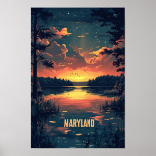 Maryland USA Kunst Vintage Illustratie Reizen Poster