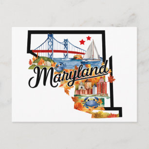 Maryland USA Staat Vorm Oude Waterverf Briefkaart