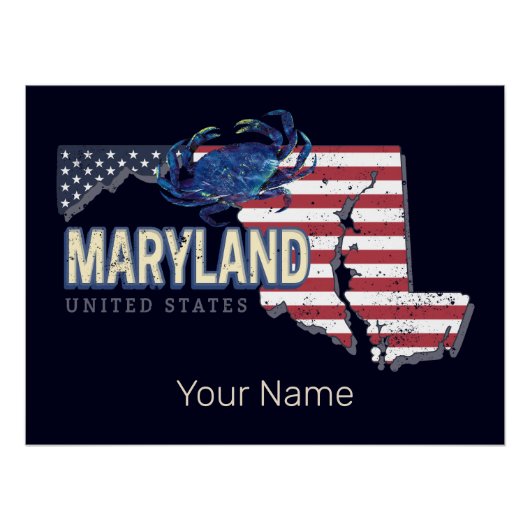 Maryland Verenigde Staten Retro State Kaart  Veren Perfect Poster (Voorkant)