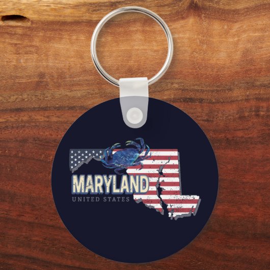 Maryland Verenigde Staten Retro State Kaart  Veren Sleutelhanger (Voorkant)