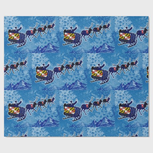 Maryland vlag Santa sleigh kerstrestantpapier Cadeaupapier (Vlak)