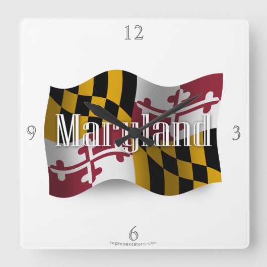 Maryland Waving Flag Vierkante Klok (Voorkant)