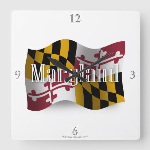 Maryland Waving Flag Vierkante Klok