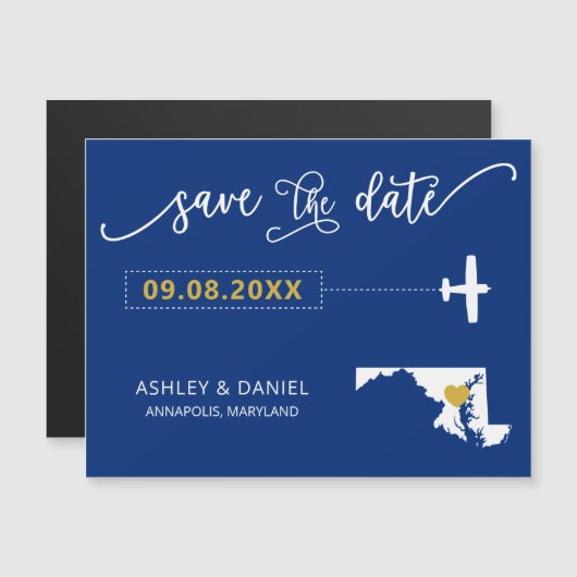 Maryland Wedding Save the Date Kaart, Map Magnetische Uitnodiging (Voorkant / Achterkant)