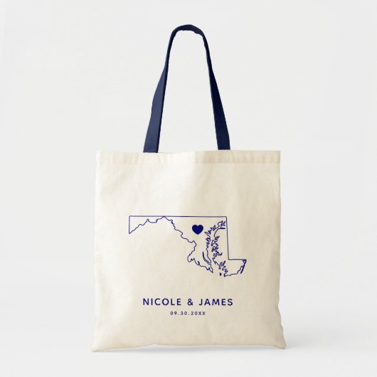 Maryland Wedding Welcome Bag Tas, Navy Blue Map Tote Bag (Voorkant)