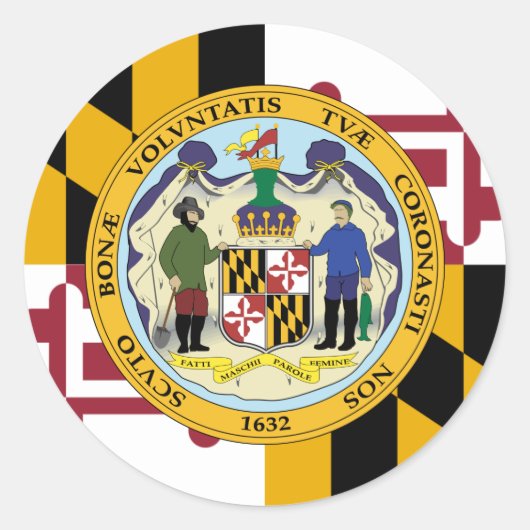 Marylander Flag & Seal Design, Vlag van Maryland Ronde Sticker (Voorkant)