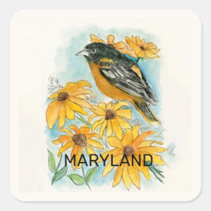 Marylandvogel en -bloem vierkante sticker