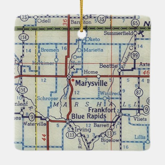 Marysville Kansas  Kaart Keramisch Ornament (Achterkant)