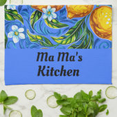 Ma's Keuken blauw en geel Theedoek (Gevouwen)