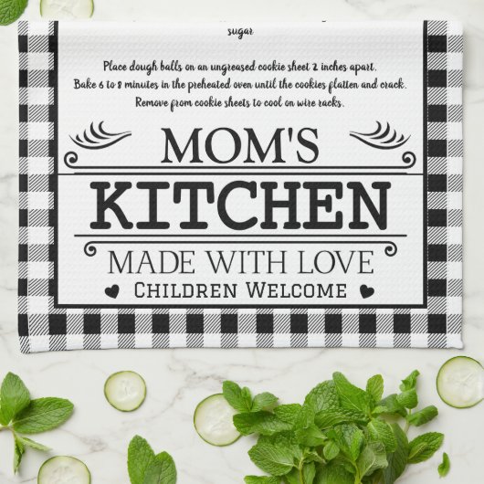 Ma's Recept Zwart Witte Boerderij Buffalo Plaid Theedoek (Gevouwen)