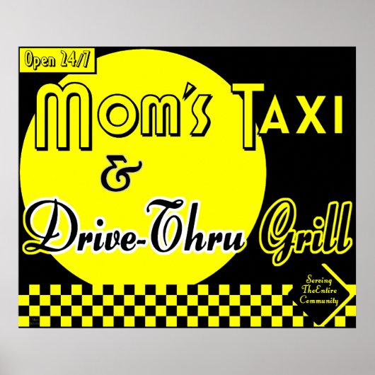 Ma's Taxi & Drive Thru Grill Retro Kitchen Art Poster (Voorkant)