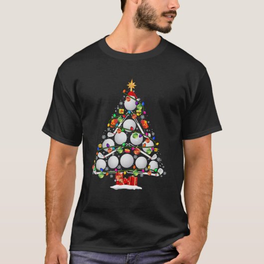 mas Tree Golf Xmas Licht Santa Golf Ball Player T-shirt (Voorkant)