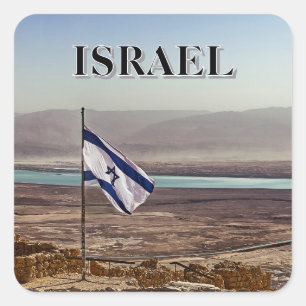 Masada uitzicht met Israëlische vlag Vierkante Sticker
