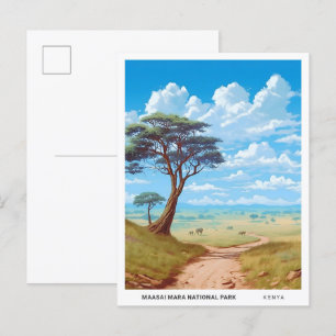 Masai Mara National Park Kenia Vintage Travel Briefkaart