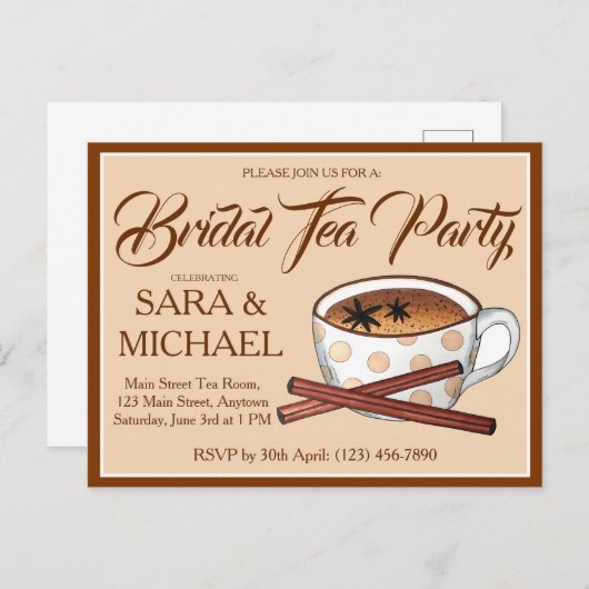 Masala Chai Bruids Bruiloft Douche Teacup Tea Part Uitnodiging Briefkaart (Voorkant / Achterkant)