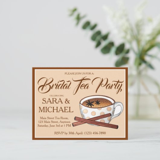 Masala Chai Bruids Bruiloft Douche Teacup Tea Part Uitnodiging Briefkaart (Staand voorkant)
