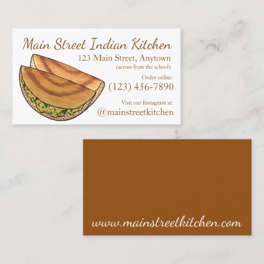 Masala Dosas Indian Food Cuisine Restaurant Chef Visitekaartje (Voorkant / Achterkant)
