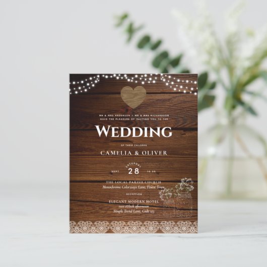 Masars Wedding Invite Rustic Wood Lace Budget (Staand voorkant)